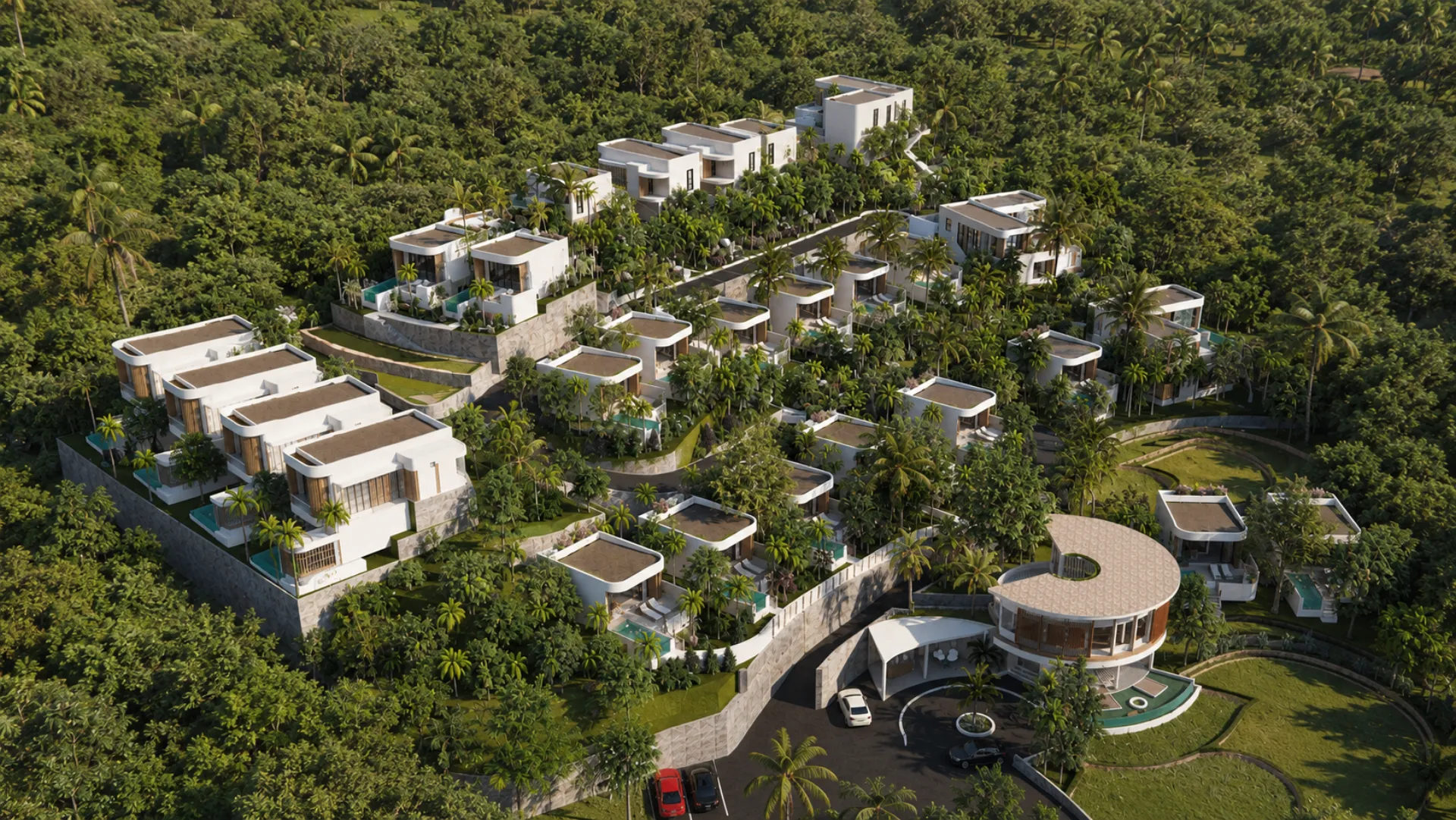 Vue drone côté entrée de la résidence Tumpak Terrace