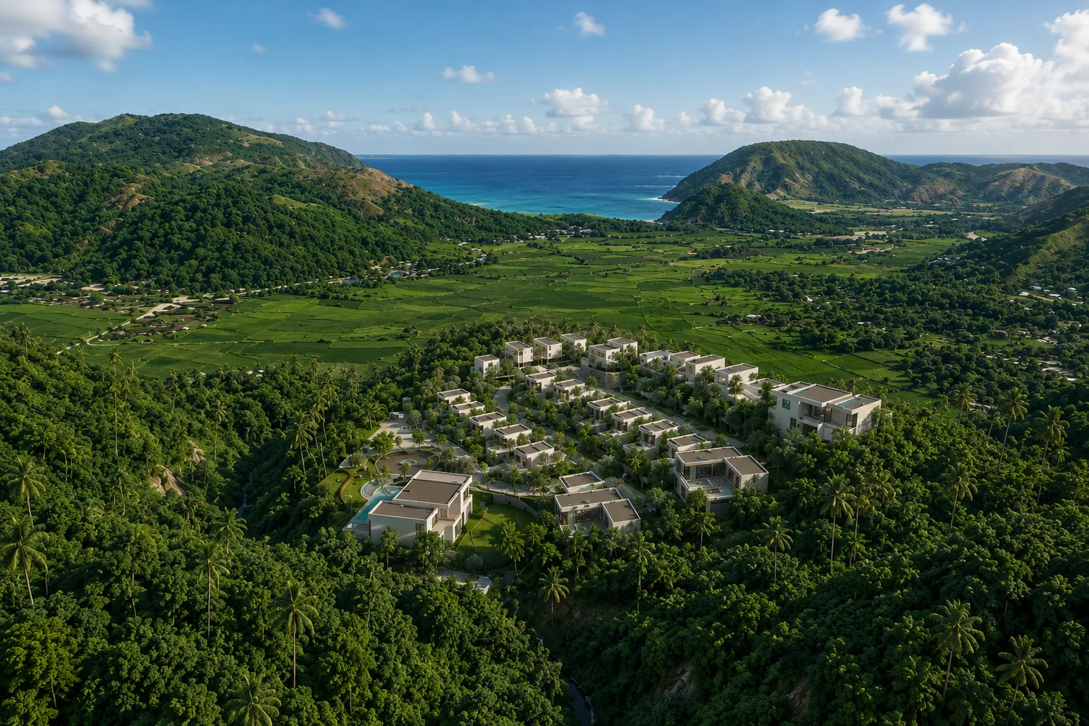 Vue aérienne de la résidence Tumpak Terrace, sud Lombok